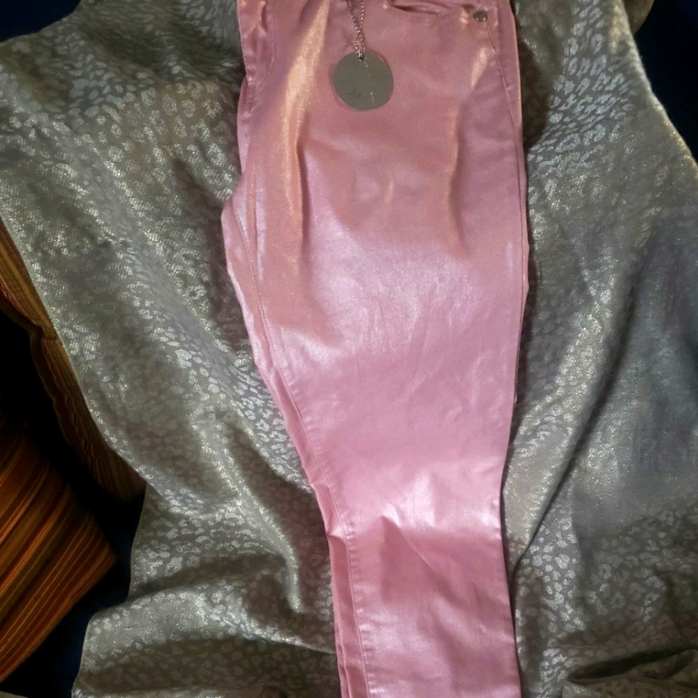 Pink Metallic Skinny Jeans